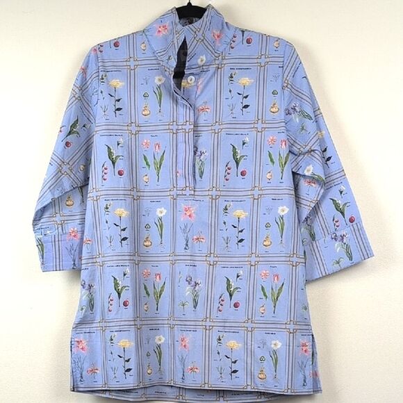 Holly Shae Designs Blue Botanical Standing Collar Tunic Blouse NWT - Picture 13 of 13